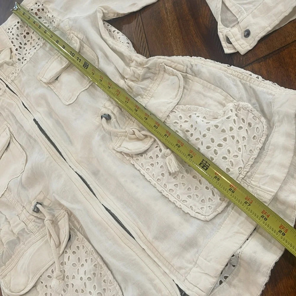 Lucky Brand Linen Eyelet Ivory Military Jacket Sz Medium 10% Cotton 100% linen - Picture 11 of 16